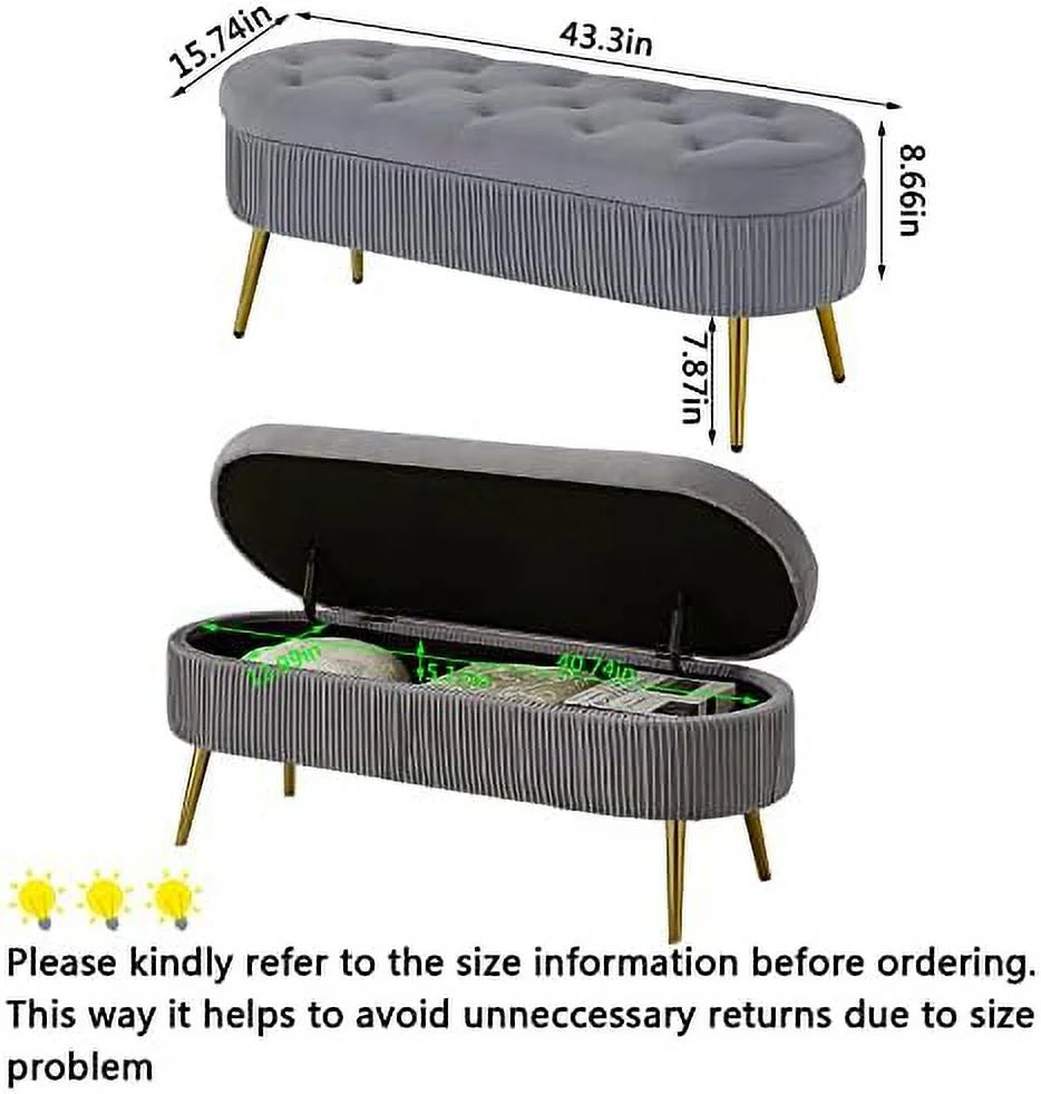 Faux Fur Ottoman Bench with Golden Metal Legs B621532