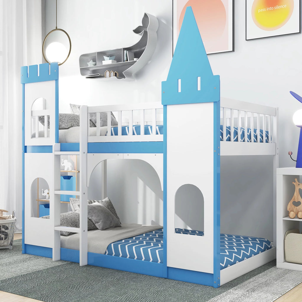 Twin Over Twin Bunk Bed with Ladder Blue I126