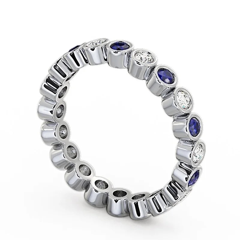 14K White Gold Diamond Blue Sapphire Eternity Band Q6611