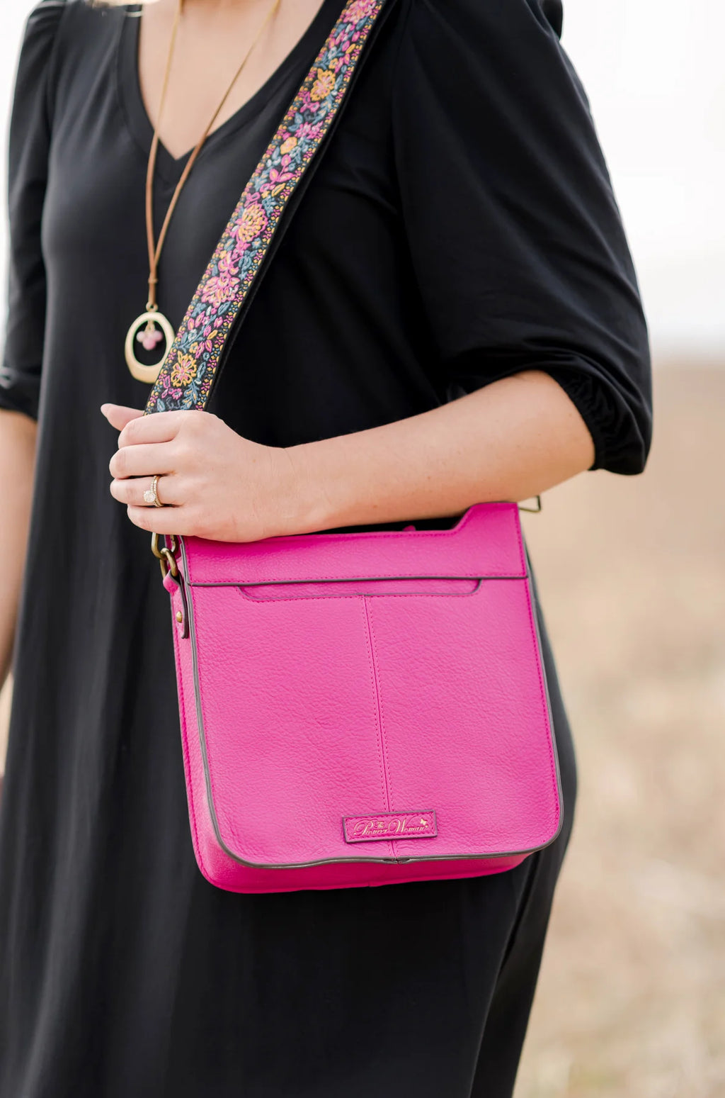 Festival Fuchsia Medium Crossbody Handbag with Guitar Strap T512