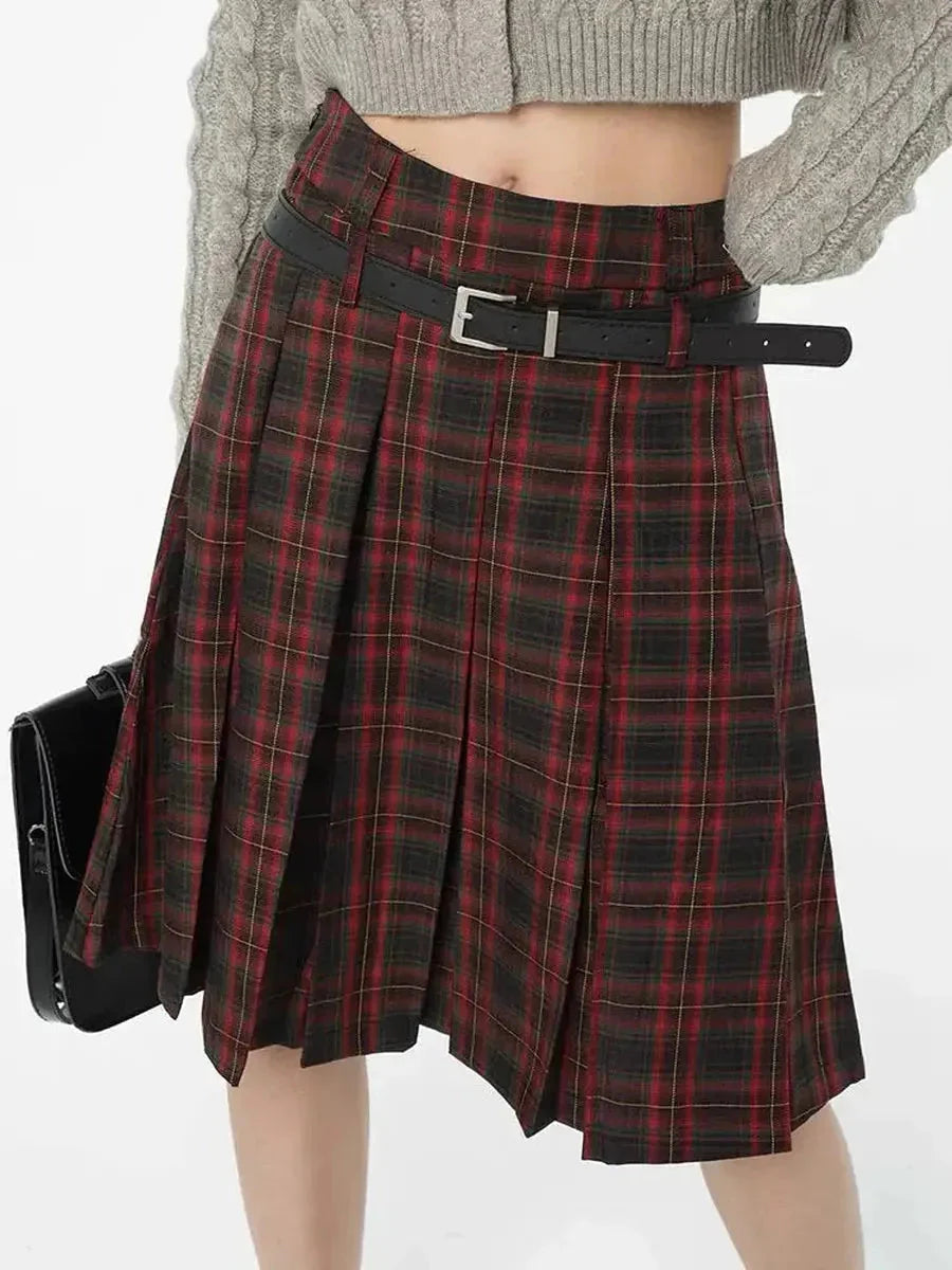 Dark Red Checkerboard Skirt A884