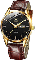Men's Casual Analog Quartz Watch Brown/Black Leather Band O410