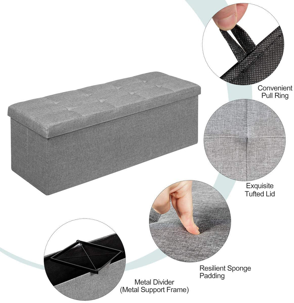 Light Gray Folding Storage Ottoman Bench P395