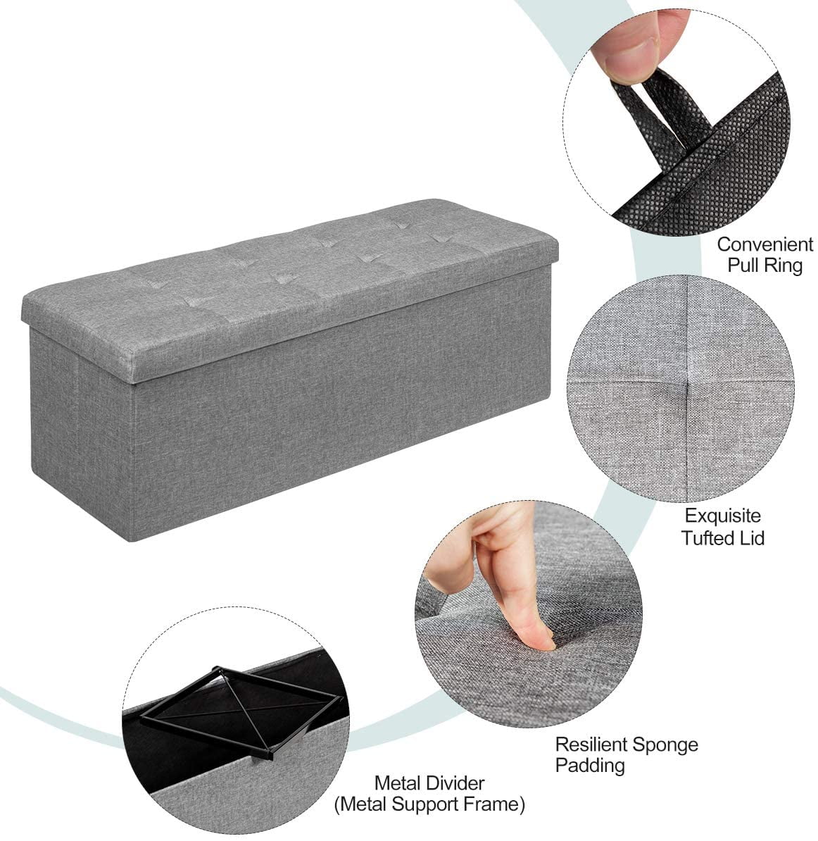 Light Gray Folding Storage Ottoman Bench P395