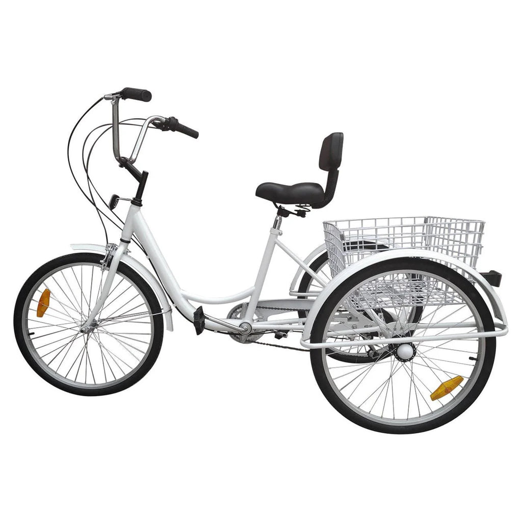 24 Inch 3-Wheel Tricycle with Basket White/Yellow Q426