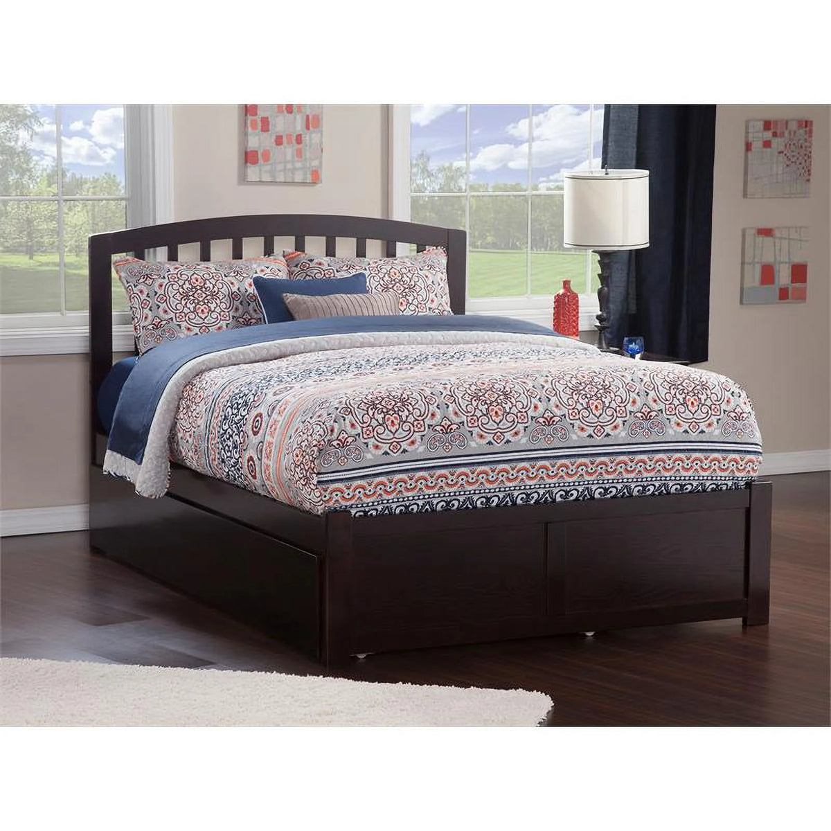 Wood Queen Bed with Trundle in Espresso T398