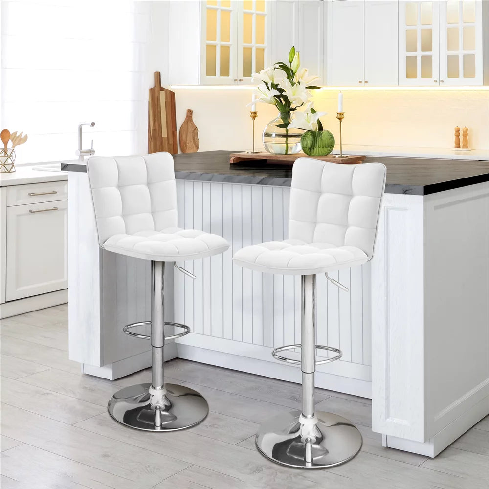 Adjustable Faux Leather Swivel Bar Stool with Backrest, White Y300