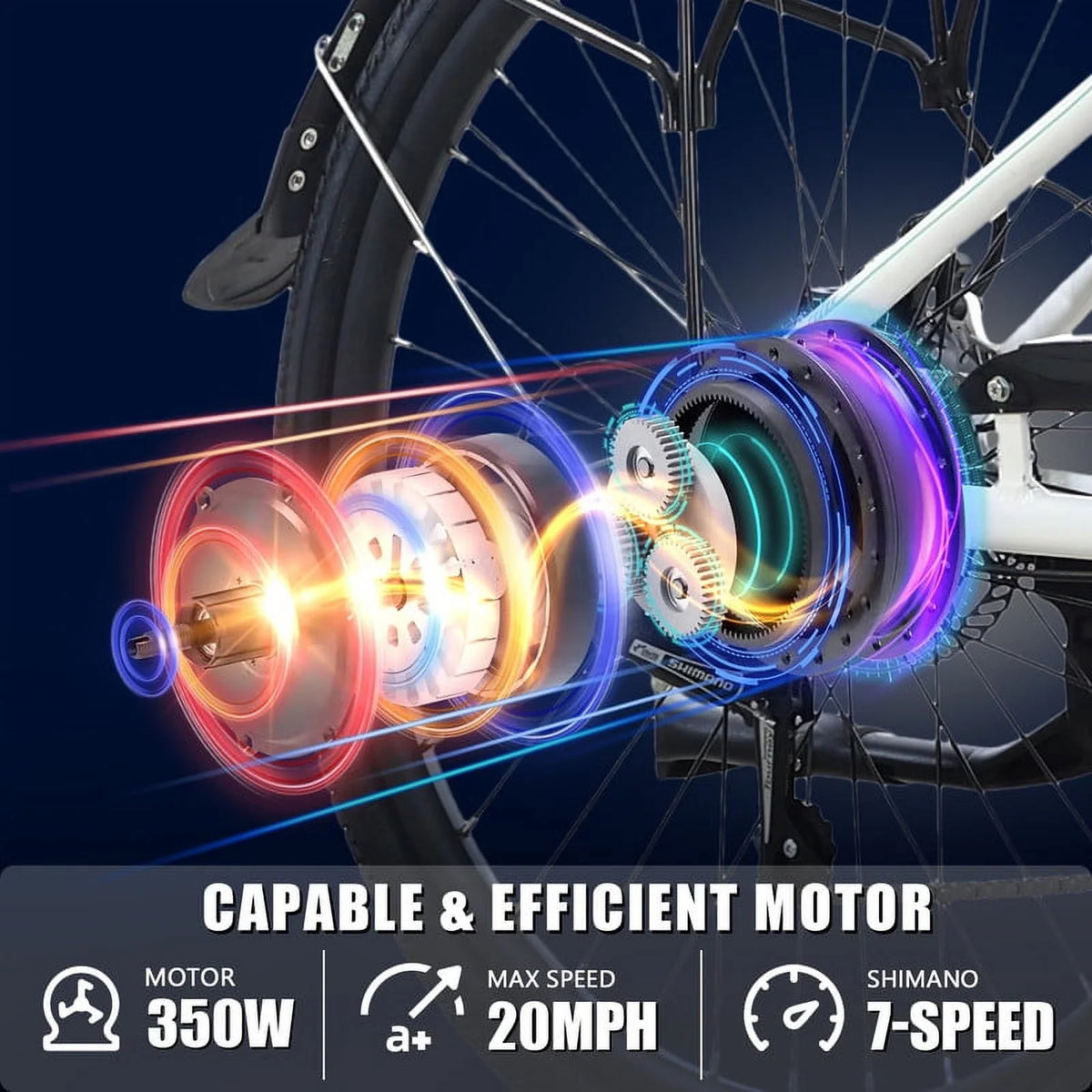 White 26” 350W Electric Bike with Removable Battery B481