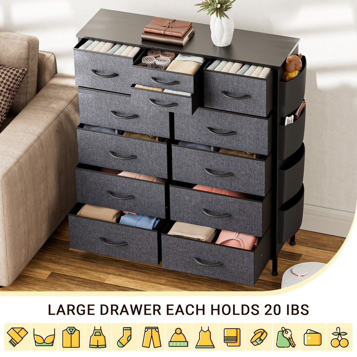 White 12 Drawer Fabric Dresser B677