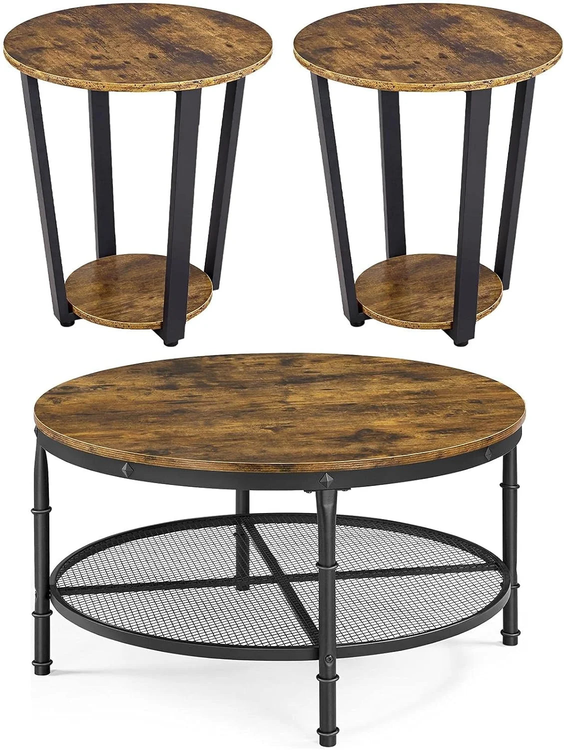 3 Piece Rustic Coffee Table and Side Table Set V220
