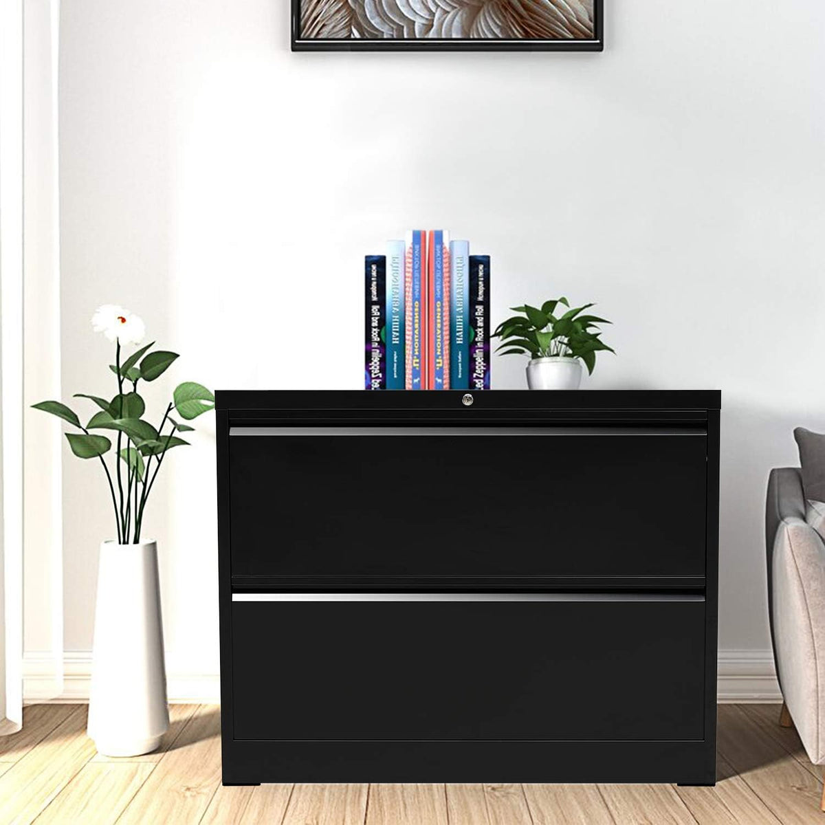 2 Drawer Lockable Metal Lateral File Cabinet with 4 Adjustable Hanging Bars Q404854