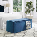 Blue Velvet Upholstered Bench with Shoe Storage M3366