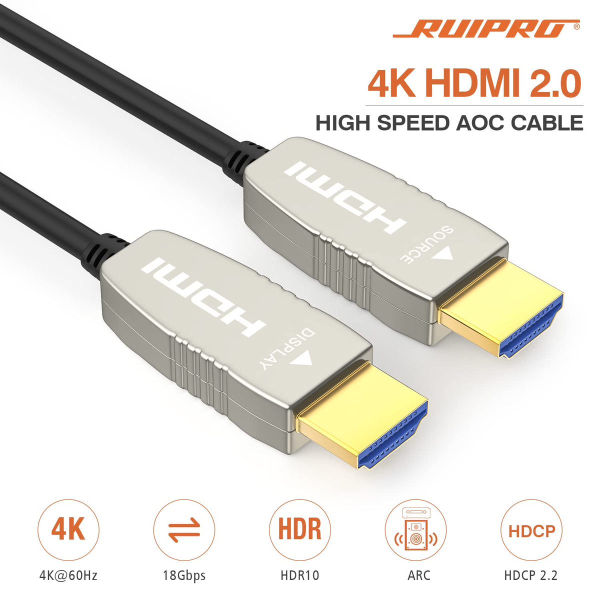 CL2 Rated Fiber HDMI Cable 165 feet 4K60Hz HDMI2.0b 18Gbps Slim Flexible N454