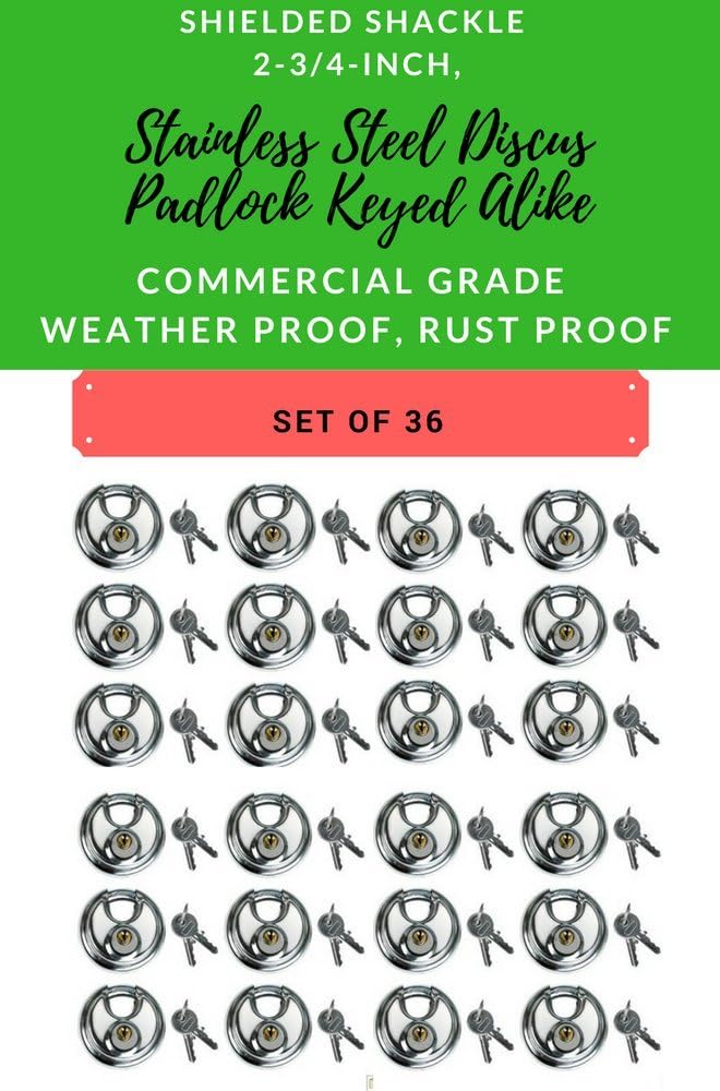 Set of 96 Round Disc Padlocks Keyed Alike 70mm Stainless Steel Q534352