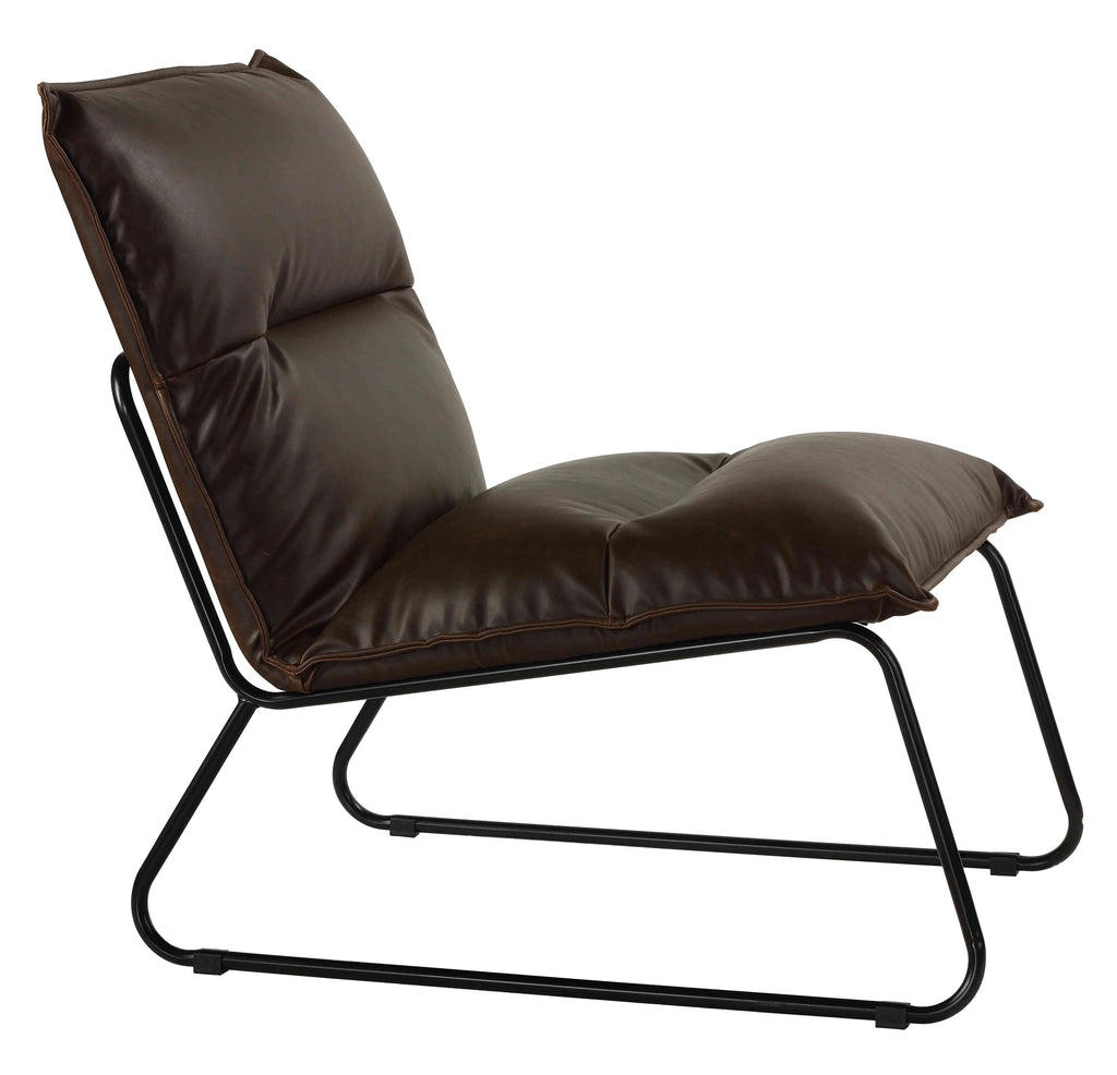 Distressed Brown Faux Leather Accent Chair with Black Metal Legs H983393