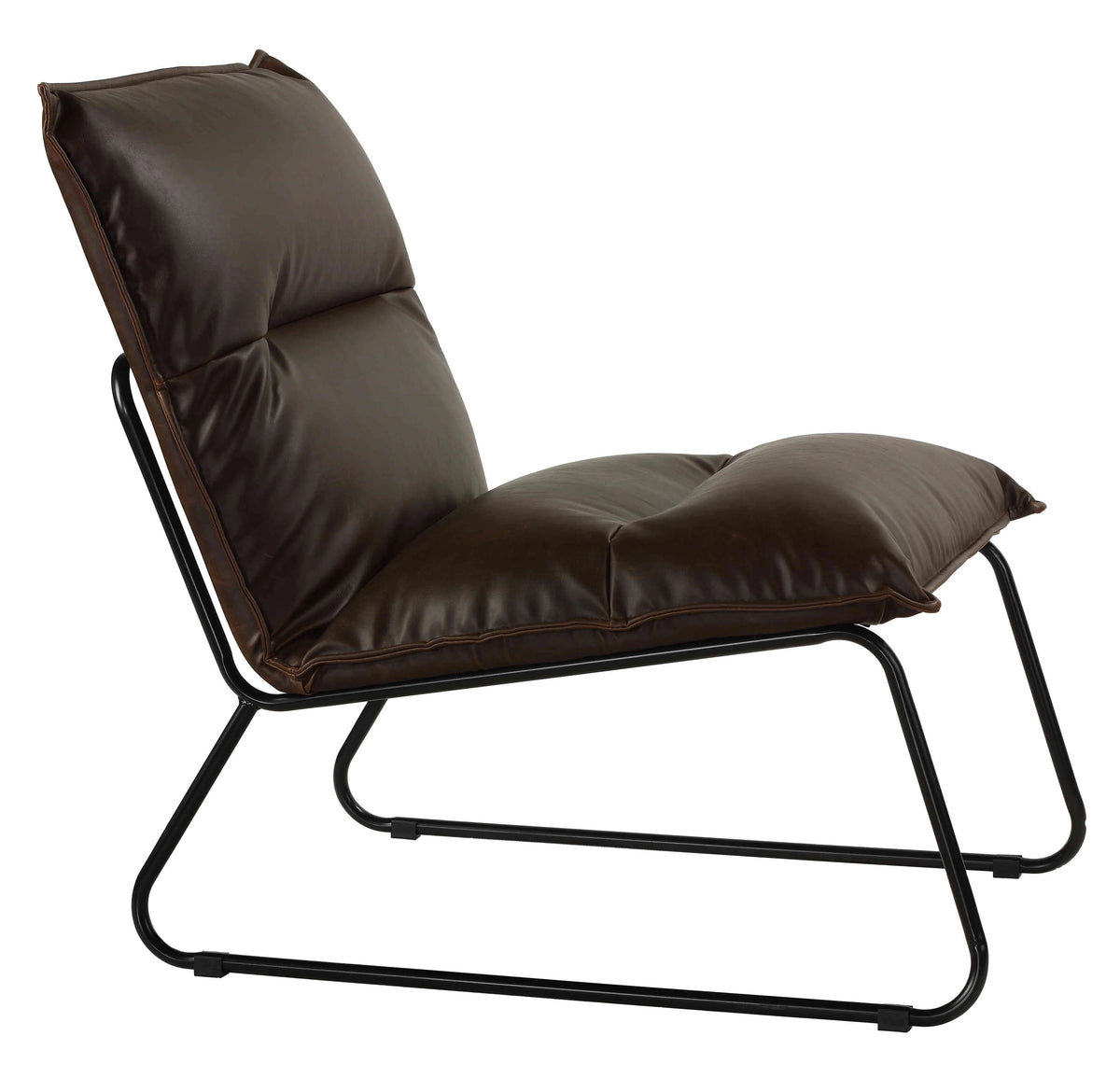 Distressed Brown Faux Leather Accent Chair with Black Metal Legs H983393