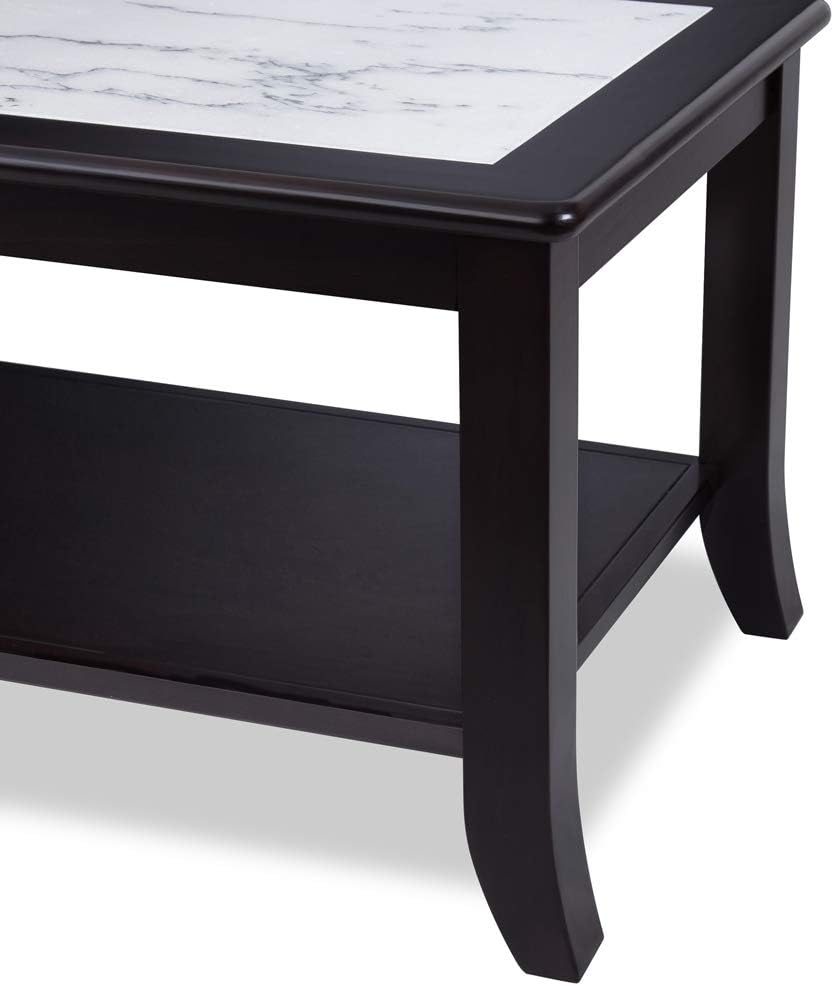 White/Black Marble Top Solid Wood Edge End Table D9586