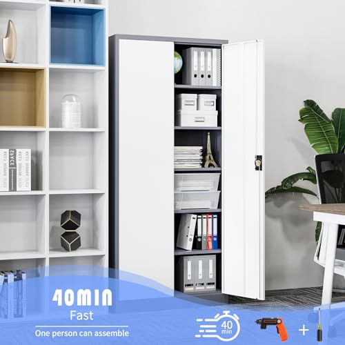 Black Gray Metal Storage Cabinet with Lock P907466