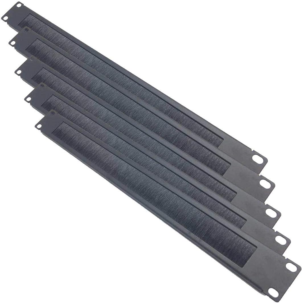 10 Pack 1U Horizontal Rack Mount Cable Management Panel with Cable Entry Brush for 19-Inch Rack Black F47453