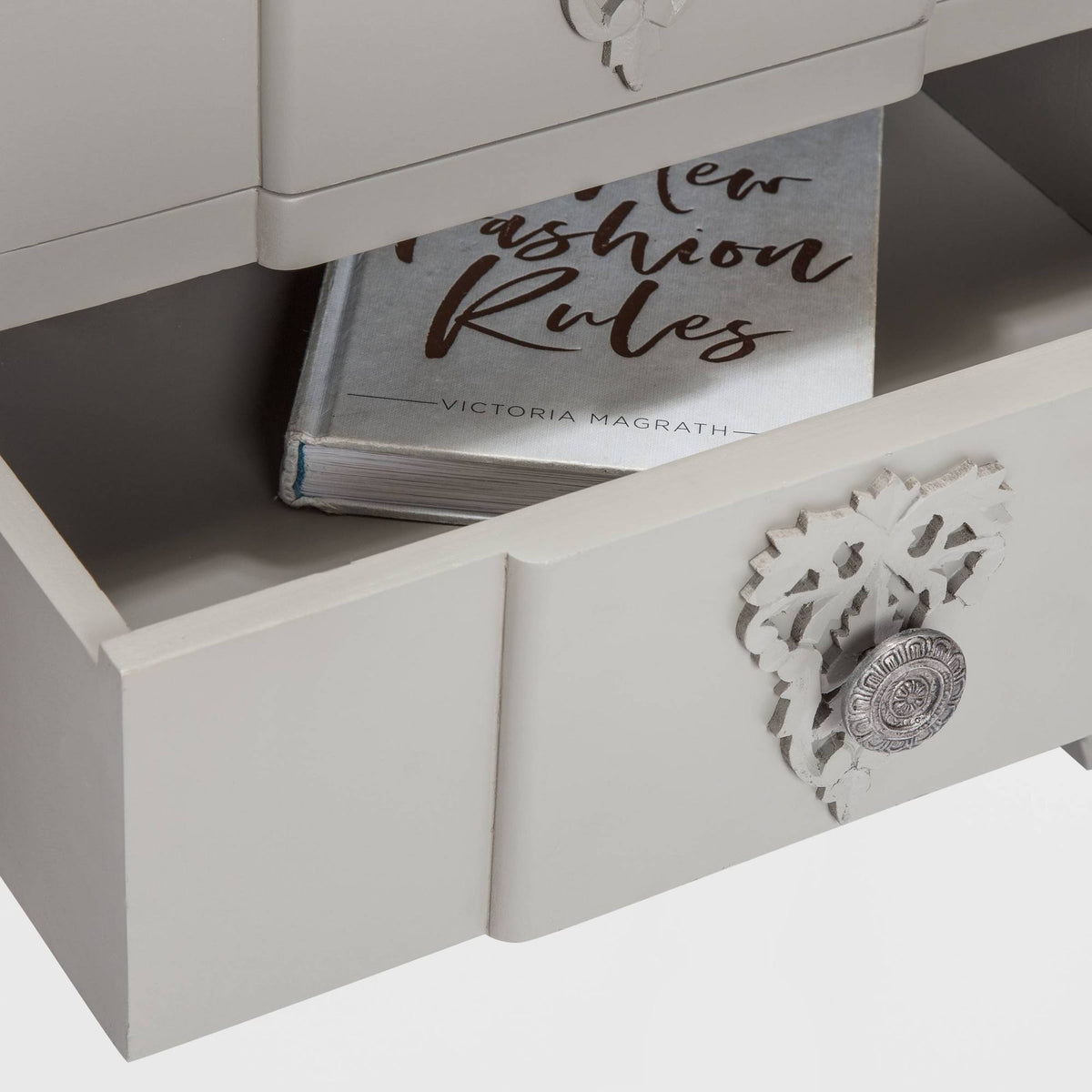 Gray Side Table with Two Drawers P255