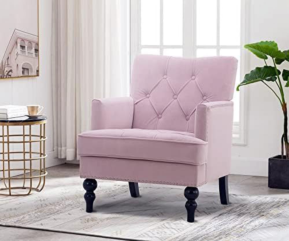 Pink Tufted Velvet Club Chair with Wooden Legs D823590