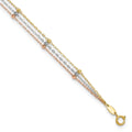 14 Karat Tri-color 3-Strand Beaded Anklet Q6953