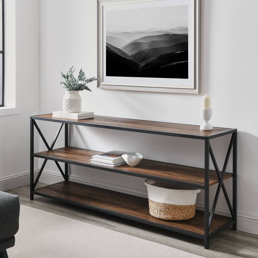 Dark Walnut / Black Metal X-Frame Bookshelf S783239