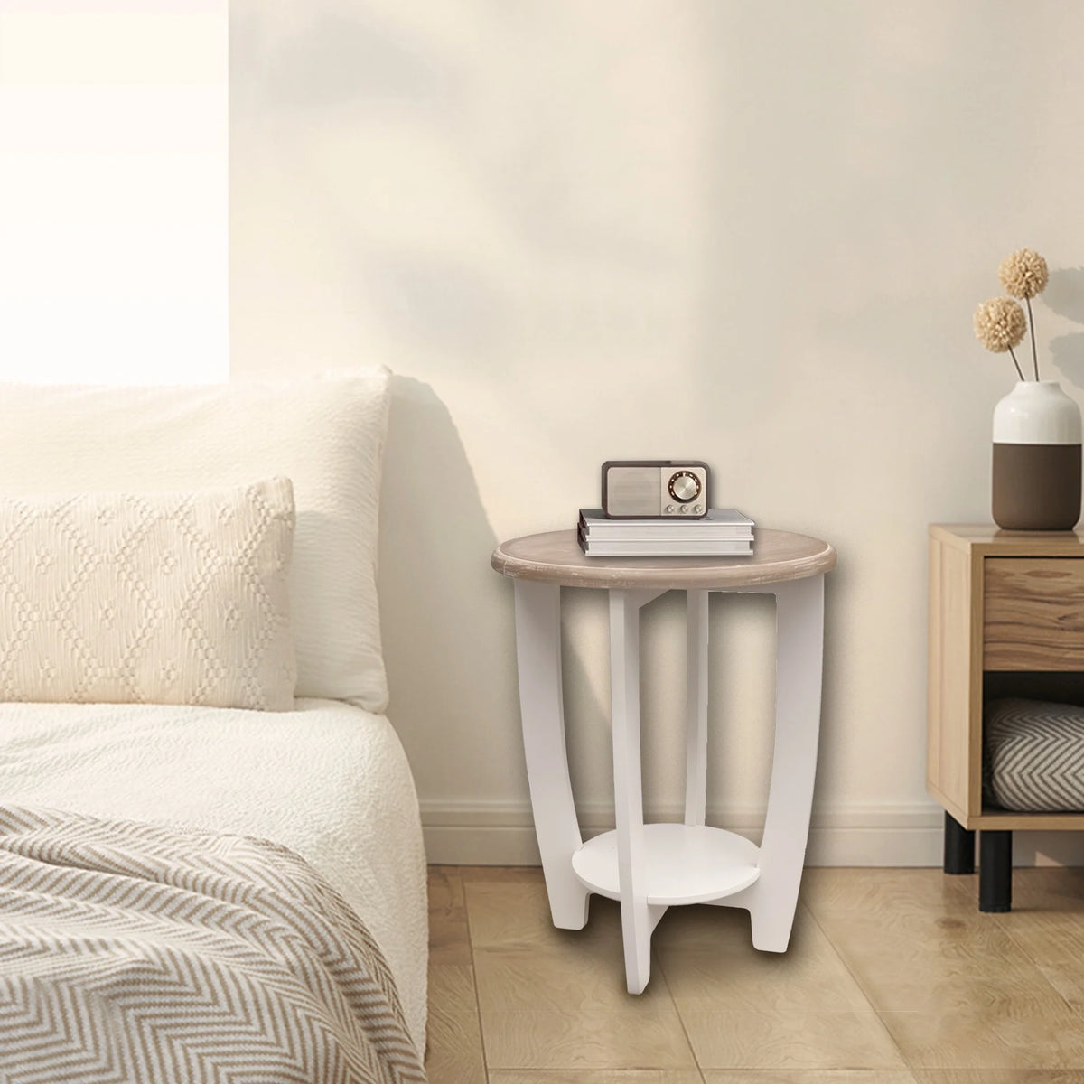 2 Tiers Wooden Round End Table L29596
