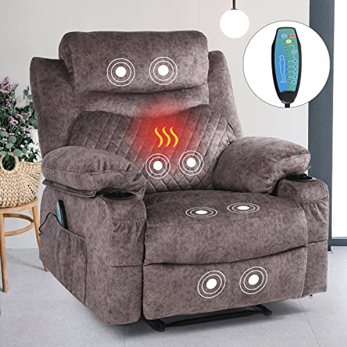 Oversized Grey Fabric Recliner with Massage and Heat L887536