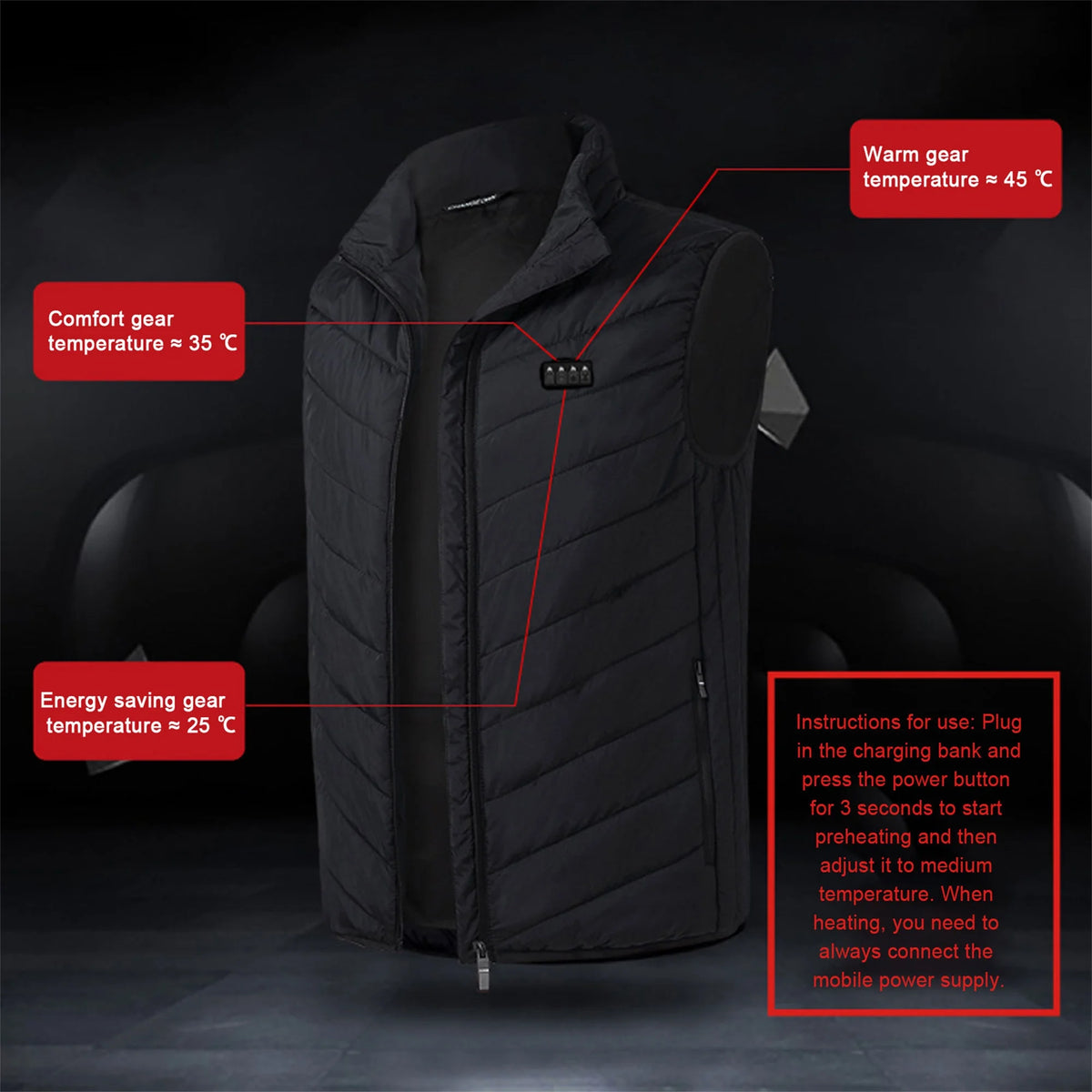 Waterproof Heated Vest with 4 in 1 Smart Controller Y443