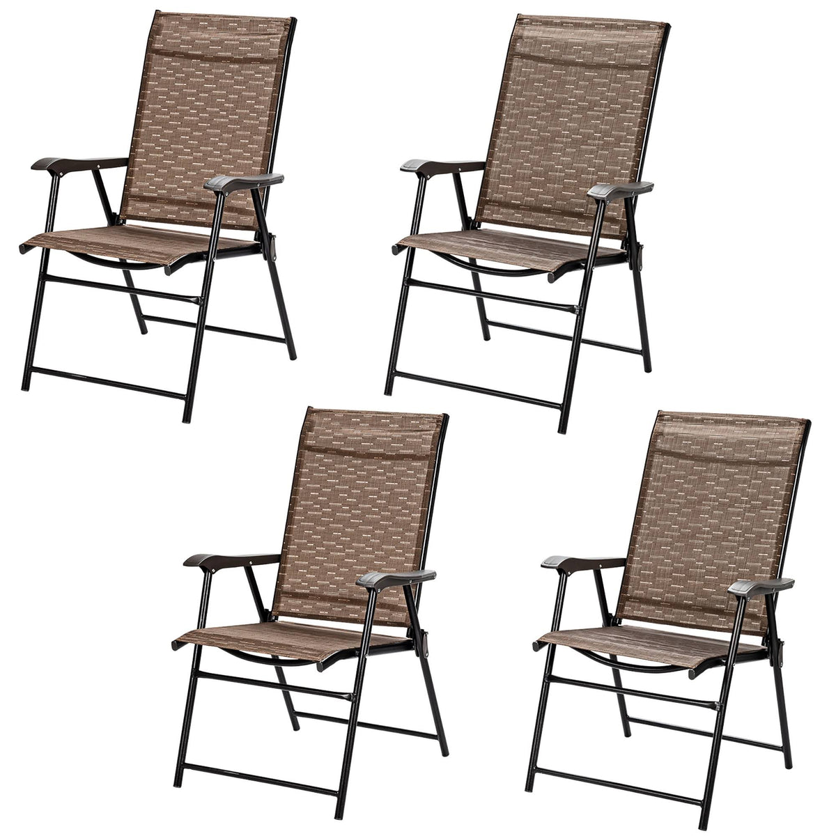 4 Piece Brown Outdoor Folding Chair with Armrest F793