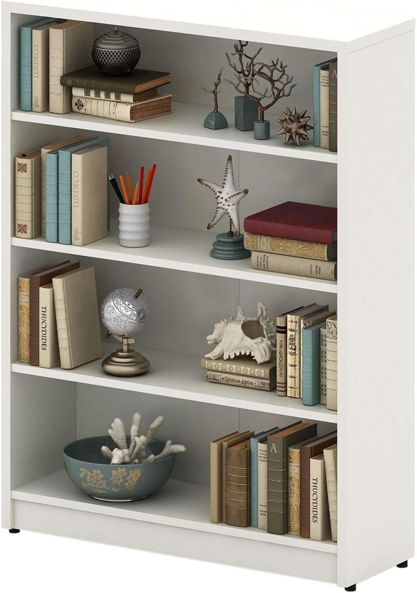 5-Shelf White Wood Bookcase T8314
